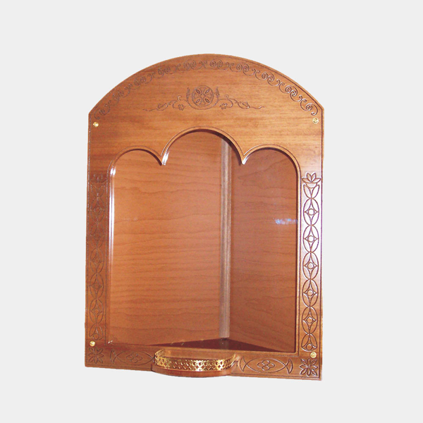 ΕΙΚΟΝΟΣΤΑΣΙ ΞΥΛΙΝΟ ΚΑΦΕ ΓΩΝΙΑΚΟ ΜΕ ΒΑΣΗ