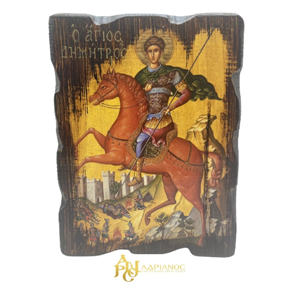 ΑΓΙΟΣ ΔΗΜΗΤΡΙΟΣ ΣΕ ΞΥΛΟ ΕΛΑΤΟ ΜΕ ΠΑΛΑΙΩΣΗ ΚΑΙ ΦΥΛΛΟ ΧΡΥΣΟΥ ΣΤΟ ΣΤΕΦΑΝΙ 20*15cm (ΓΚΡ)