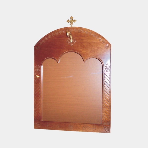 ΕΙΚΟΝΟΣΤΑΣΙ ΞΥΛΙΝΟ ΚΑΦΕ ΙΣΙΟ ΜΕ ΓΑΝΤΖΟ ΚΑΙ ΣΤΑΥΡΟ ΑΝΟΙΓΟΜΕΝΗ ΠΟΡΤΑ