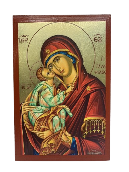 ΕΙΚΟΝΑ ΠΑΝΑΓΙΑ ΓΛΥΚΟΦΙΛΟΥΣΑ ΣΕ MDF ΜΕ ΦΥΛΛΟ ΧΡΥΣΟΥ ΜΕΤΑΞΟΤΥΠΙΑ 20Χ15εκ
