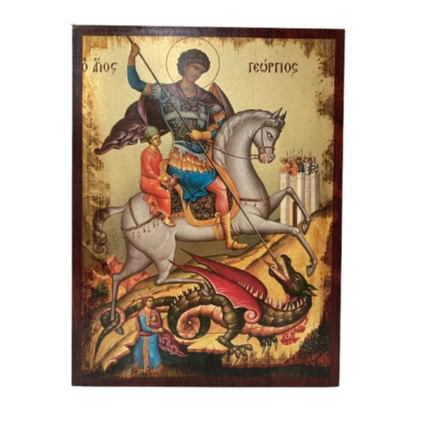 ΑΓΙΟΣ ΓΕΩΡΓΙΟΣ ΣΕ MDF ΜΕ ΠΑΛΑΙΩΣΗ ΚΑΙ ΦΥΛΛΟ ΧΡΥΣΟΥ 20Χ15 (ΓΚΡ)