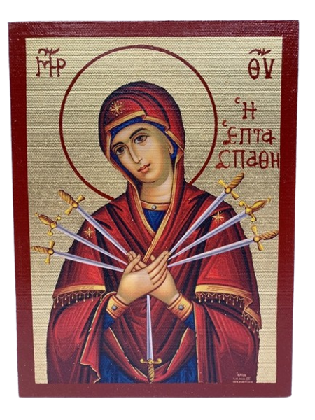 ΠΑΝΑΓΙΑ ΕΠΤΑΣΠΑΘΗ ΣΕ ΚΑΜΒΑ, MDF ΜΕ ΦΥΛΛΟ ΧΡΥΣΟY 26Χ20