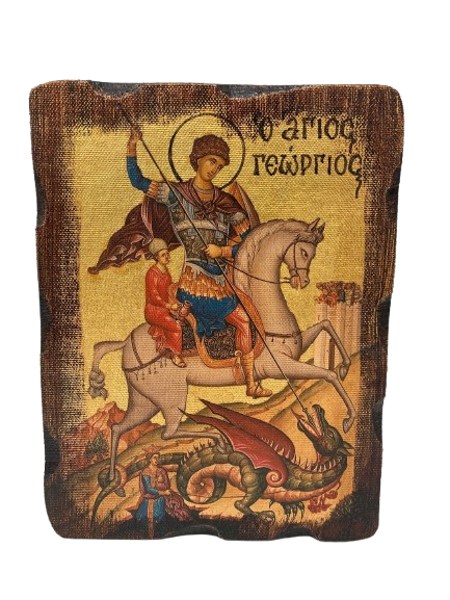 ΑΓΙΟΣ ΓΕΩΡΓΙΟΣ ΚΑΜΒΑΣ ΣΕ ΕΛΑΤΟ ΜΕ ΦΥΛΛΟ ΧΡΥΣΟΥ & ΠΑΛΑΙΩΣΗ 26Χ20 (ΓΚΡ)