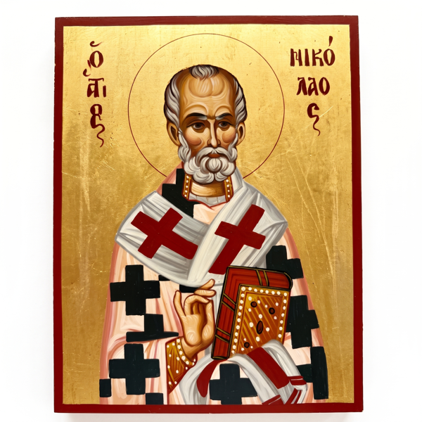 ΑΓΙΟΣ ΝΙΚΟΛΑΟΣ ΜΕ ΦΥΛΛΟ ΧΡΥΣΟΥ 22 ΚΑΡΑΤΙΑ ΑΓΙΟΓΡΑΦΙΑ 30Χ23